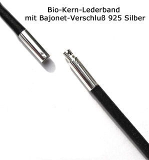 Lederkette Collier Kernleder schwarz 925 Sterling Silber Bajonett- Verschluss rhodiniert