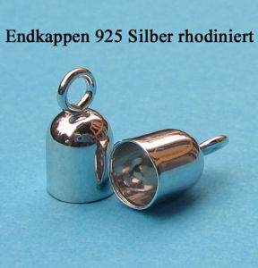 1 Paar Endkappen 925 Silber rhodiniert &Oslash; 2 mm innen