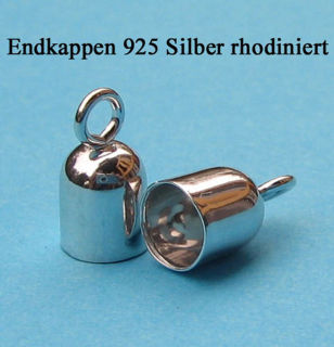 1 Paar Endkappen 925 Silber rhodiniert &Oslash; 3 mm innen